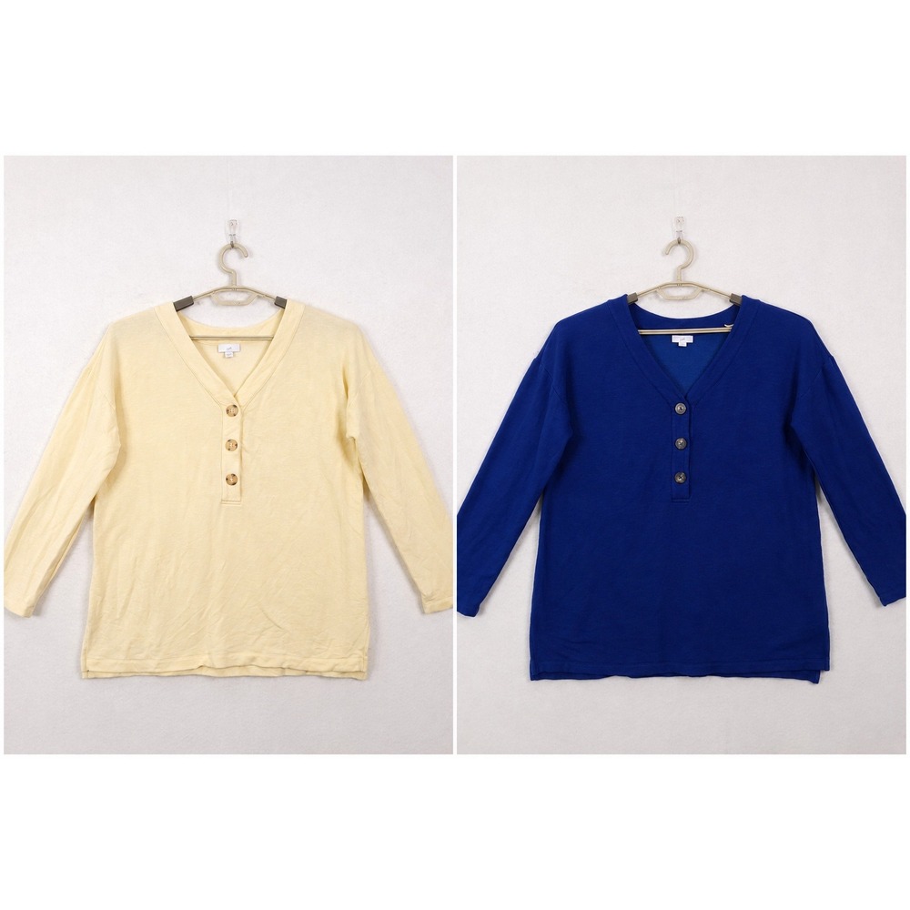 Lot of 2 J Jill Henley Long Sleeve Top Large French Terry Soft Cozy Comfort
